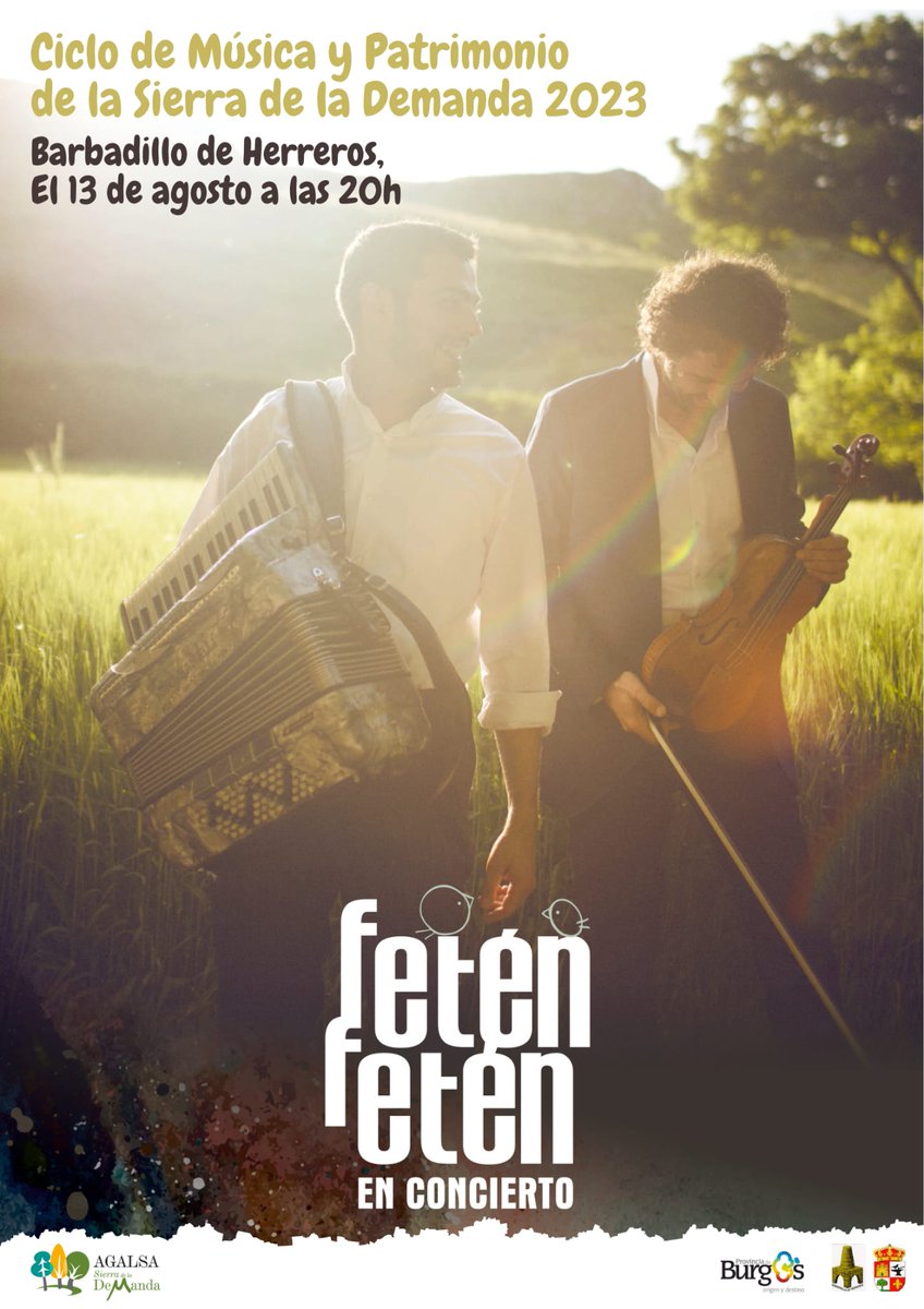 sierralademanda's tweet photo. Vuelve el Ciclo de Música y Patrimonio de la #SierradelaDemanda
El 13 de agosto en #BarbadillodeHerreros disfrutaremos del concierto de @duofeten  que esta vez tocan "en casa". Gracias al convenio con @sodebur , a la asociación Amigos de Barbadillo y al Ayuntamiento. https://t.co/xK8pbOGLRW