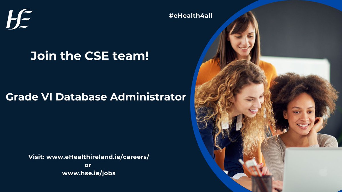 HSETandT's tweet photo. CSE are Hiring!
CSE are inviting internal applications for a Grade VI Database Administrator
Check out the job application here➡️ https://t.co/9IJsP05itw
Closing date: 04/08/23 at 12 noon

#eHealth4all #Recruitment
@jcwemyss   @frthompson https://t.co/Qgjmec432O