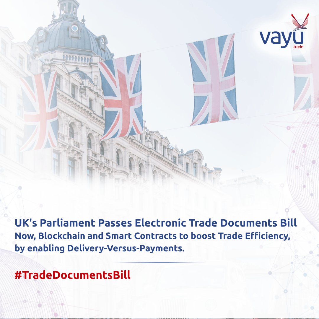 Vayu_Trade's tweet photo. The UK's new Electronic Trade Documents Bill was recently passed in Parliament, and it's great news for businesses of all sizes. The law will allow for the use of electronic trade documents, such as bills of lading and bills of exchange. https://t.co/GmQbd3FXO1