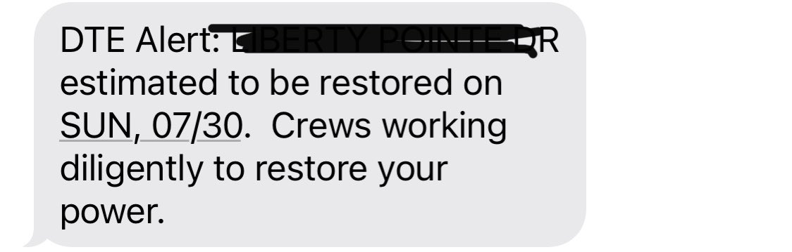 JessKniComms's tweet photo. I lost power on Wednesday afternoon and I won’t get it back until SUNDAY?! This is also arguably the hottest week all summer… @DTE_Energy #AnnArbor #PowerOutage https://t.co/SxrqemdQrQ