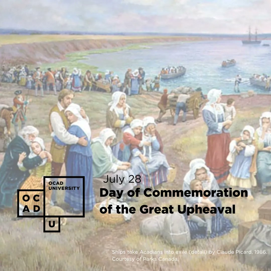 myOCADU's tweet photo. Today, Canadians commemorate the Great Upheaval, a sad chapter in the history of the Acadian people.  On this day in 1755, British authorities ordered the deportation of 10,000 Acadians. Despite the hardships, the Acadian people persisted with strength, courage and determination. https://t.co/NpMFeC6IoD
