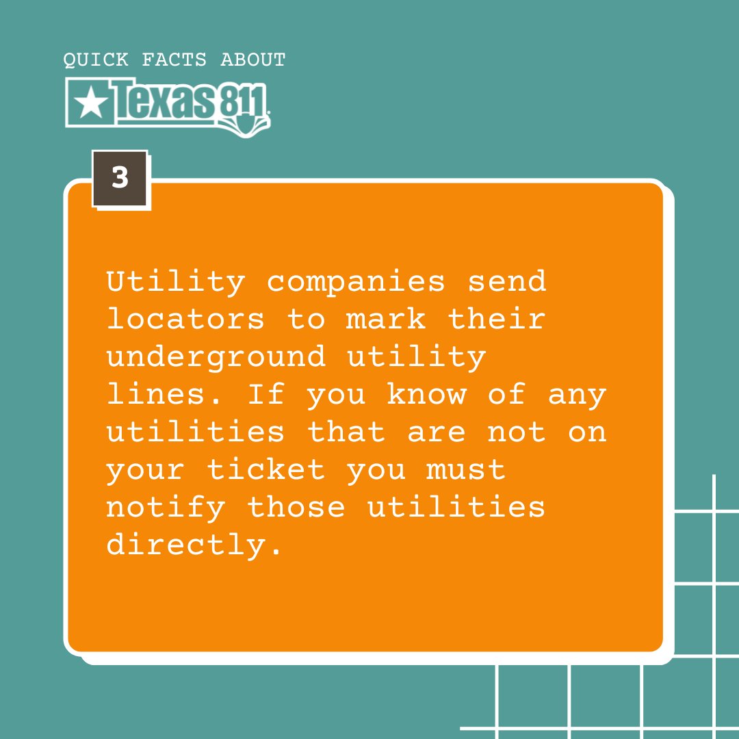 texas811's tweet image. Check out these four quick facts about Texas811.

For more info, visit: texas811.org/about-us

#Texas811 #UtilityMembers #EveryDigCounts #KnowWhatsBelow