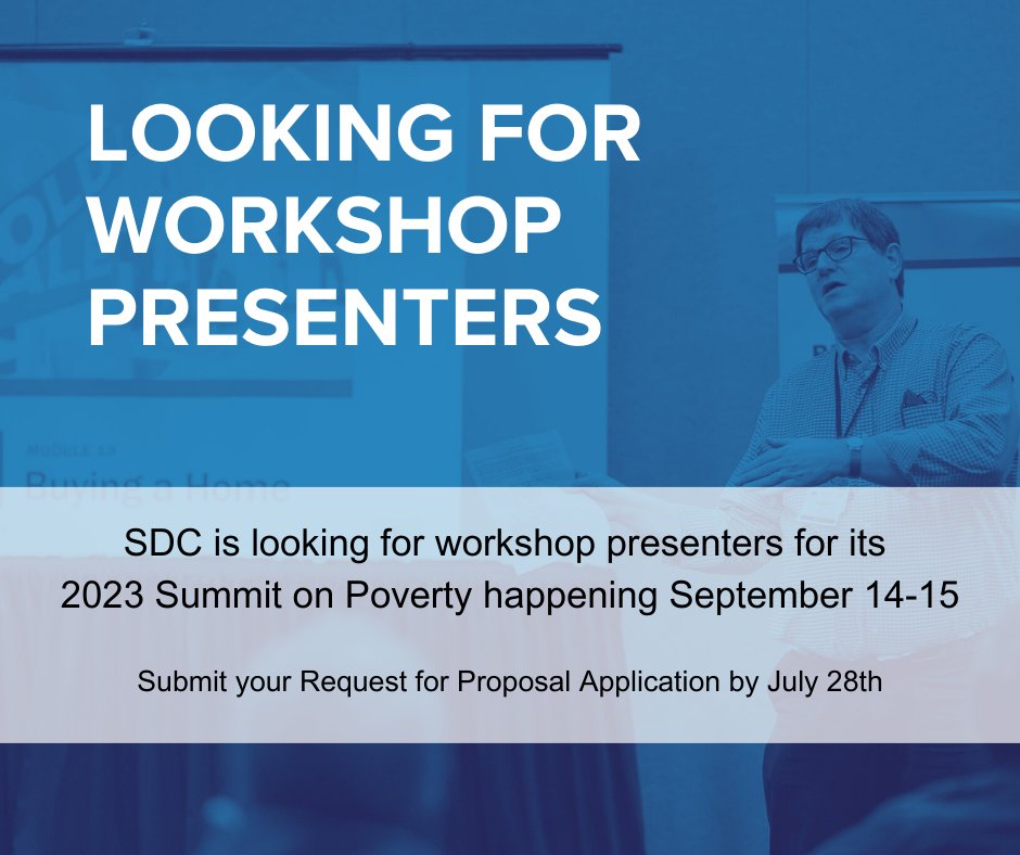 SDCMilwaukee's tweet photo. 📆 Today is the day! 📆 It's your last chance to be a workshop leader at the 2023 Summit on Poverty. Submit your Workshop Proposal before it's too late. Together, we can make a lasting impact on the fight against poverty. #LastCall #SummitOnPoverty #SDCMilwaukee #SOP2023 https://t.co/QVZyCqG5ka