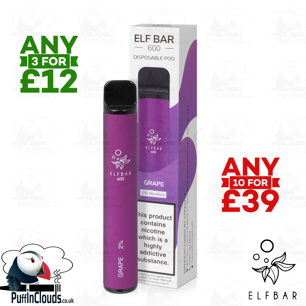 The Grape ELFBAR 600 Disposable Pod delivers the taste of rich fruit with every vape. Requires no upkeep, no refilling and no recharging.
loom.ly/hQlV38I
#puffinclouds #elfbar #elfbar600 #disposablepod #vaping  #vape