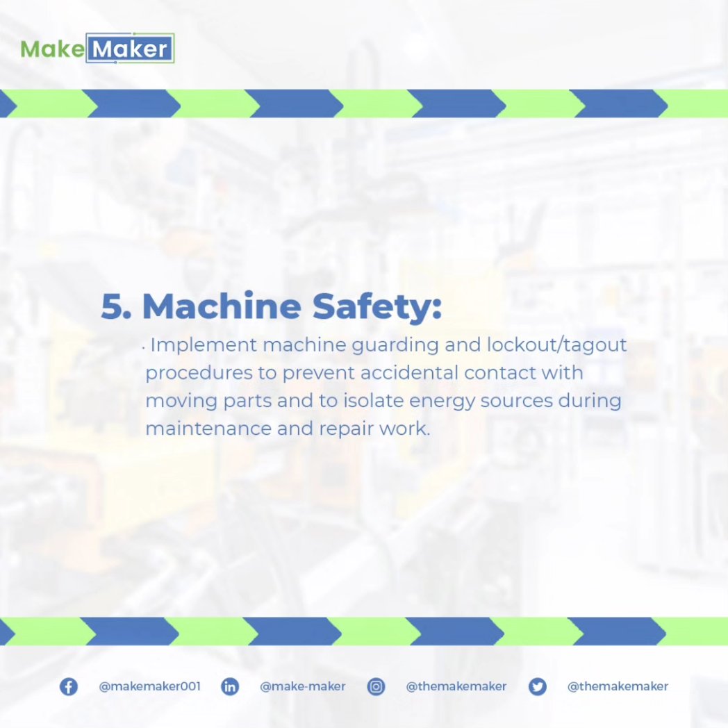 themakemaker's tweet photo. Machine Safety: Implement machine guarding and lockout/tagout procedures to prevent accidental contact with moving parts and to isolate energy sources during maintenance and repair work. https://t.co/sYf0ggODpb