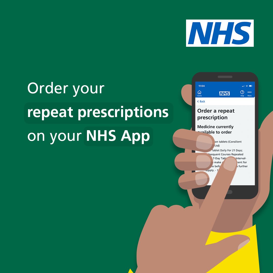 NHSEngland's tweet photo. You can request a new repeat prescription and choose a pharmacy for your prescriptions to be sent to on your NHS App. 

Download your NHS App now. ➡️ https://t.co/LaepmMumSK https://t.co/xACvR7AIza
