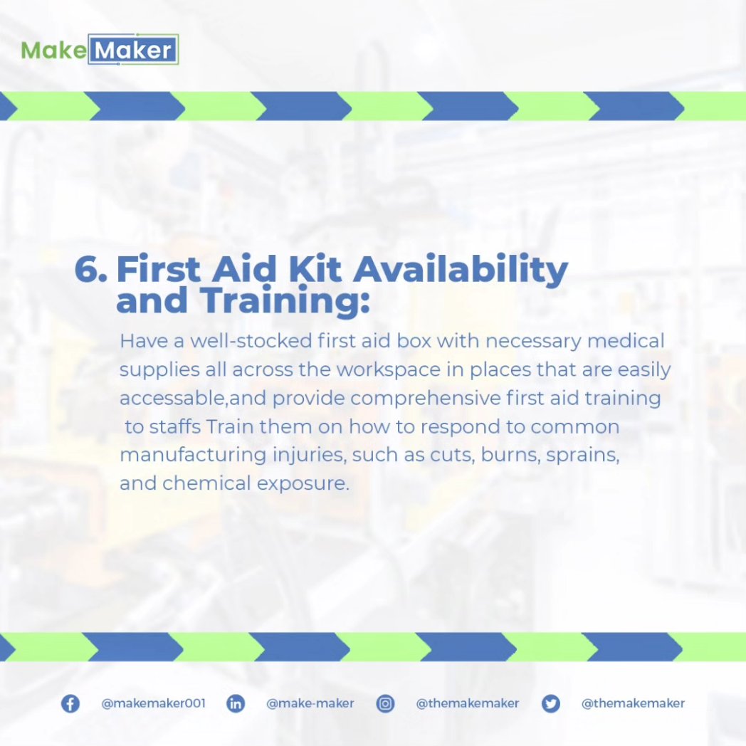 themakemaker's tweet photo. First Aid Kit Availability and Training:
Have a well-stocked first aid box with necessary medical supplies all across the workspace in places that are easily accessable,and provide comprehensive first aid training to staffs. https://t.co/LlJigvetgL