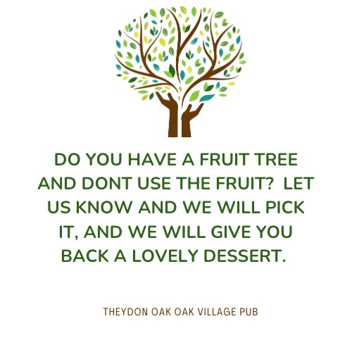 theydonoak's tweet photo. Seen a few pubs doing this. With fruit ripening and people not using it, we will use up peoples unwanted crops and return a homemade dessert as payment. Let us know, and myself and my boys will come and pick them. https://t.co/9uv9k23wpQ