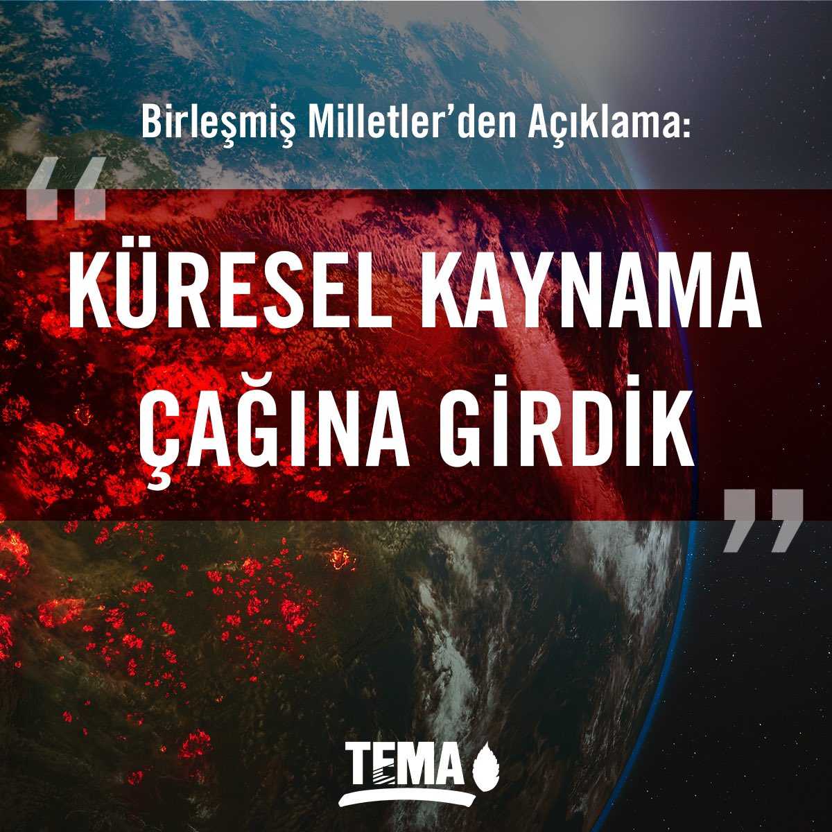 🚨 Küresel Kaynama Çağına Girdik 🚨

📣 Dünya Meteoroloji Örgütü ve Copernicus Dünya Gözlem Programı, 2023 yılı Temmuz ayının şimdiye kadar kayıtlara geçen en sıcak ay olduğunu duyurdu. 

📣 Bunun üzerine Birleşmiş Milletler, bu durumun iklim krizinin henüz başlangıcı olduğunu ve