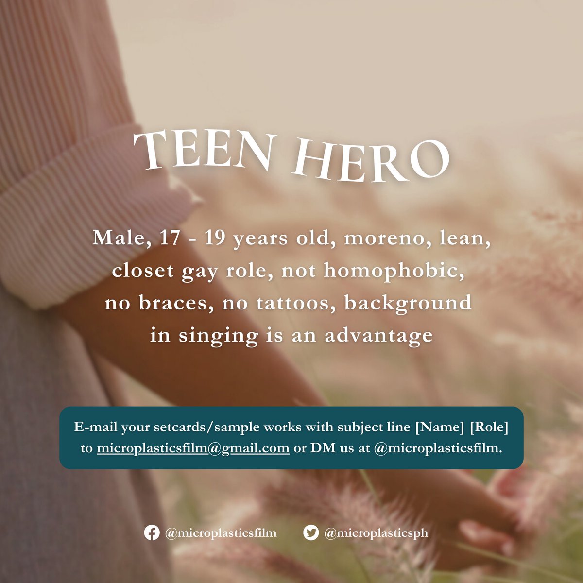 microplasticsph's tweet image. Casting Call for a QCinema Short Film!

Send your setcards/sample works with subject line [Name] [Role] to microplasticsfilm@gmail.com or DM us here on Facebook.

Pwede kahit sino, basta wag lang plastik. 💖