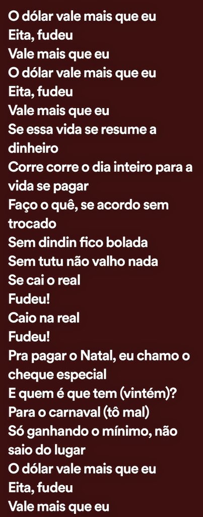 letrasCABECA's tweet photo. (2016) Tá com Dólar, Tá com Deus - Francisco, el hombre

"O Dólar vale mais que eu, eita, Fudeu! Vale mais que eu..."

Quem tá duro pro fds levanta a mão! 🙋‍♂️ https://t.co/gpL2WXDyei