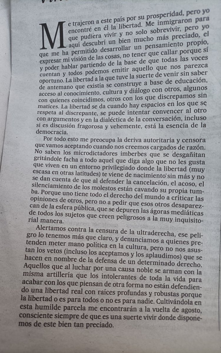 Gracias, #NajatElHachmi 🙏 que bien expresado tu # pensamiento, que comparto al 100% " La #Libertad se construye a base de #educacion  acceso al #conocimiento , #Cultura y #dialogo ....La libertad es para todos o no es para nadie "
