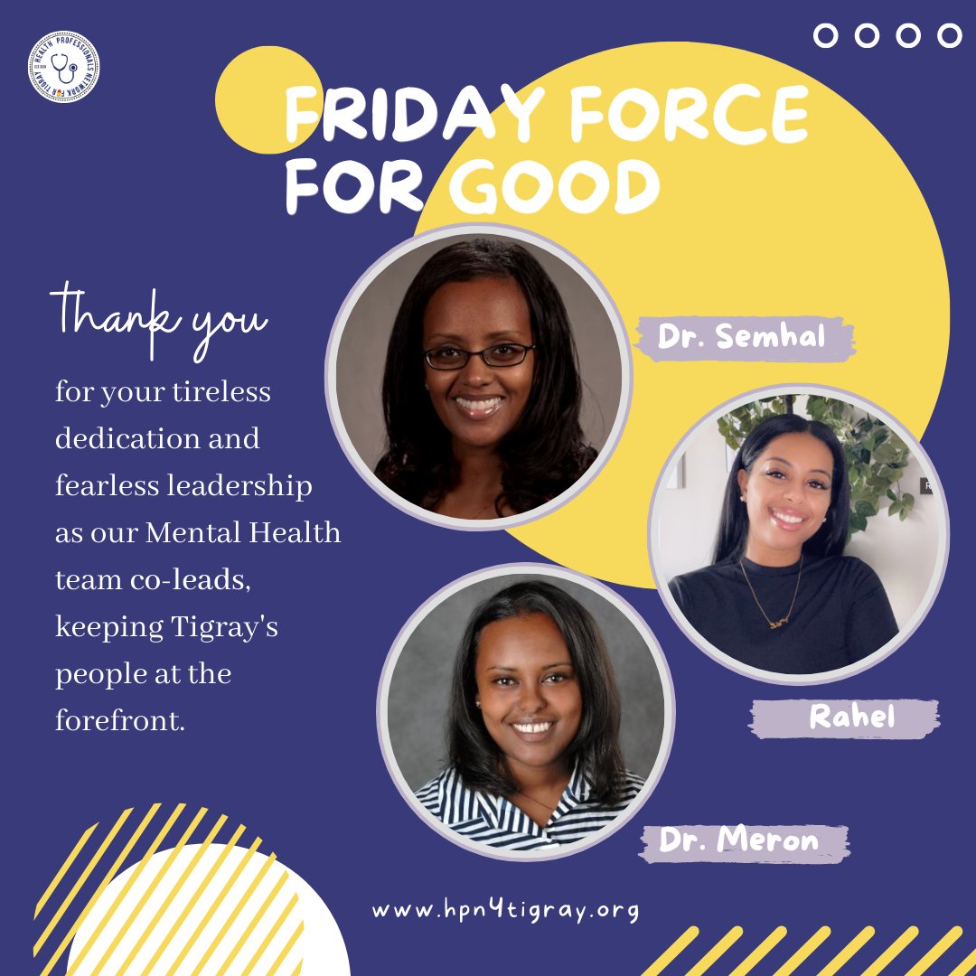 HPN4Tigray's tweet photo. Our #FridayForce4Good spotlights our exceptional Mental Health & Community Wellness team co-leads! Your unwavering dedication and courageous leadership keep Tigray's people at the heart of our mission. Join us in saluting these incredible leaders. ππ½ #MentalHealthMatters https://t.co/liDbpHVDCl