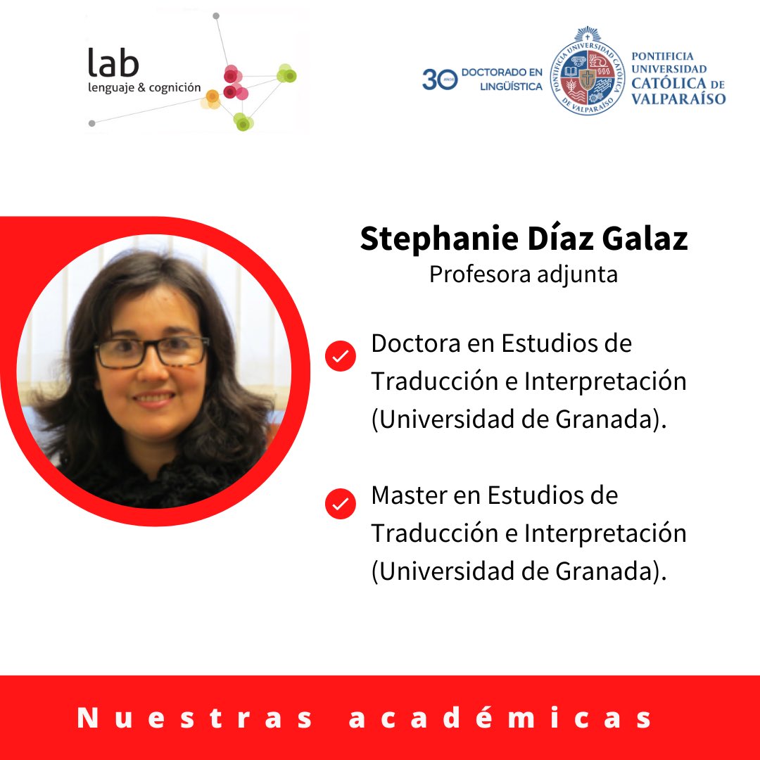 DocLingPUCV's tweet image. ⭕️ Conoce las líneas de investigación de la Dra. Díaz Galaz, una de nuestras académicas.

‼️Recuerda q el periodo de postulación a nuestro doctorado está abierto hasta el 1 de noviembre.

📍Consultas ✉️ postgradoling@pucv.cl

#docling #comprensionoral #traduccion #interpretacion
