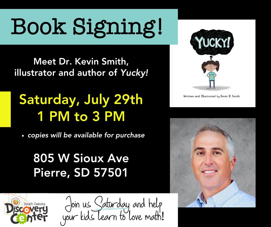I’ll be in Pierre, SD tomorrow at the SD Discovery Center. Stop by and check out this great science museum and learn more about Yucky! <a href="/DakotaState/">Dakota State University</a>