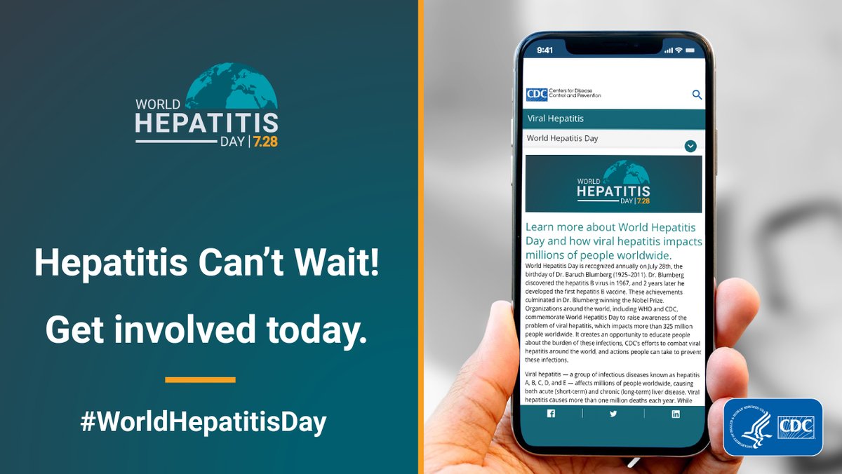 cdchep's tweet photo. Today is #WorldHepatitisDay! We encourage you to use this day to bring attention to the global impact of viral #Hepatitis and recognize the work being done to prioritize viral hepatitis elimination. Learn more: https://t.co/VSxbMhRA8R https://t.co/lCDBthmvAz