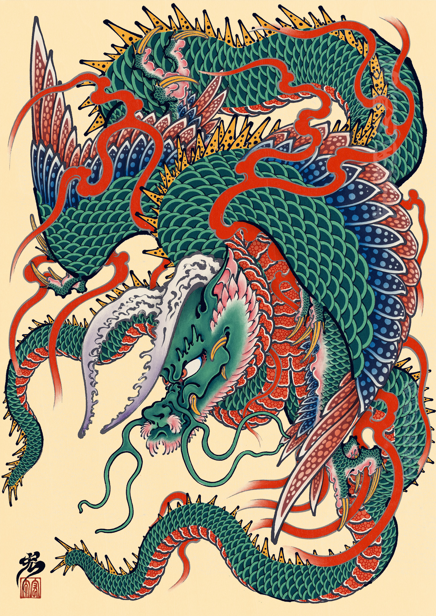 開運絵画　☯天下一天王龍鳳凰様☯再販不可能 風水開運絵画＊虹耀 幻の龍凰 二神 鳳凰龍神 全体 金
