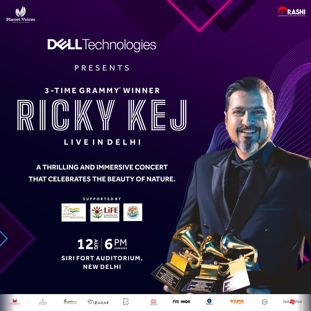 Rashi Entertainment is pleased to announce 'Planet Voices' first edition with the illustrious 3X Grammy® Award Winner “RICKY KEJ” with a thrilling and immersive concert that celebrates the beauty of nature on Saturday, on August 12th, 2023 at Siri Fort Auditorium in Delhi.