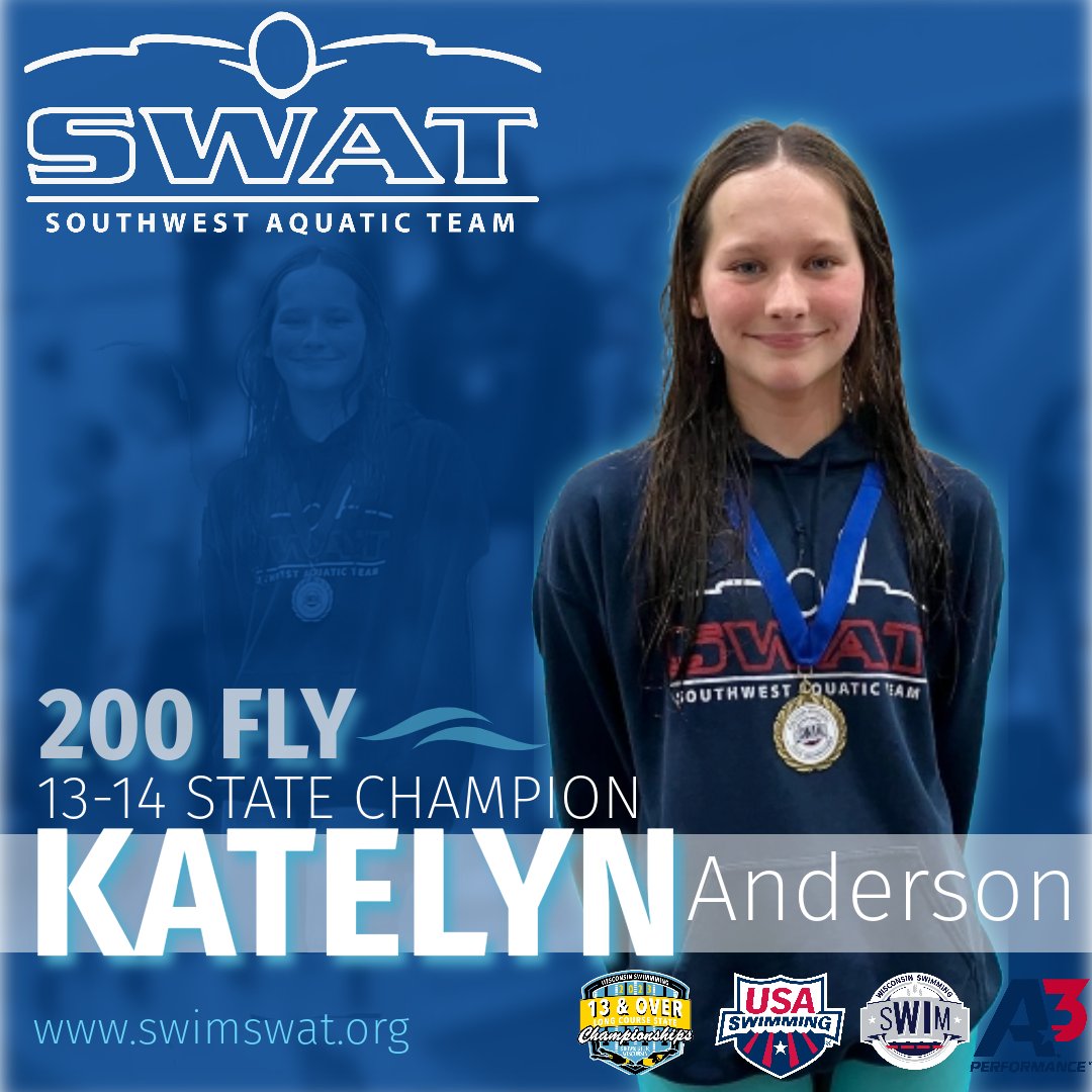 swimswat_WI's tweet photo. Katelyn came to swim AND swim fast on the opening day of the 2023 @WISwimmingLSC 13&amp;O STATE Championship meet. 13-14 STATE Champion 🥇 200 Fly! Go Katelyn! #usaswimming #wisconsinswimming #centralzoneswimming #a3performance #statechampionship #lcmjoy https://t.co/sX40GyaqxE