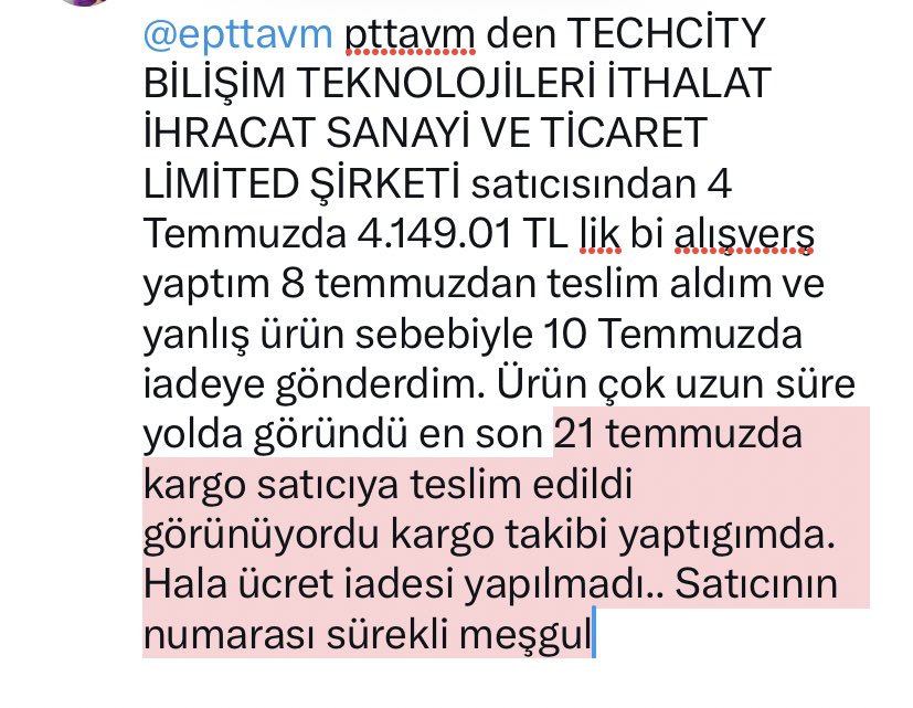 seda_ergnnn's tweet photo. @epttavm 

TECHCİTY BİLİŞİM TEKNOLOJİLERİ İTHALAT İHRACAT SANAYİ VE TİCARET LİMİTED ŞİRKETİ beni mağdur etti satıcıya ulaşamıyorum mağduriyetimi giderin lütfen..! https://t.co/YbZVzldE53