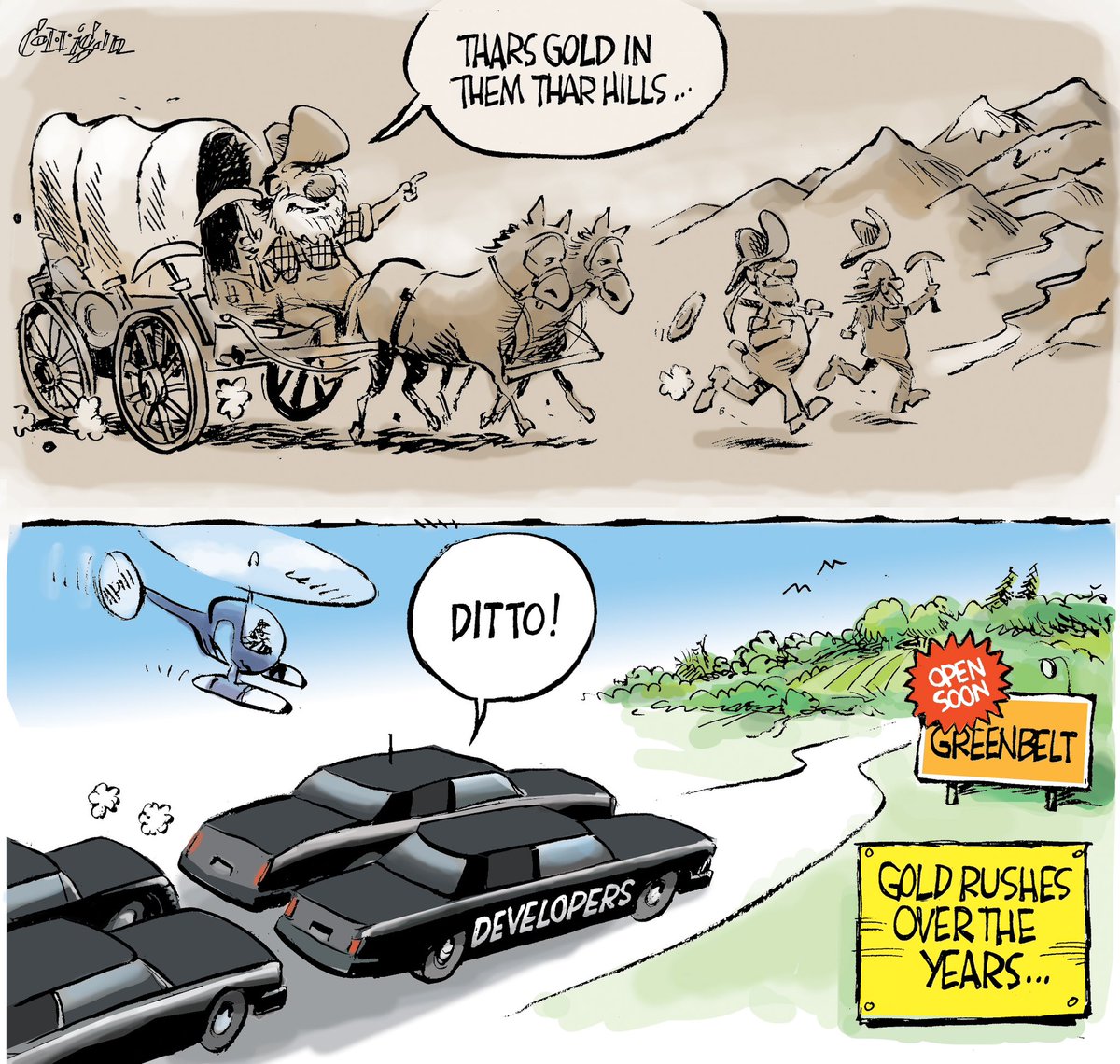Them thar hills….enjoy my weekend cartoon. #greenbelt #onpoli #HandsOffTheGreenbelt #DougFord