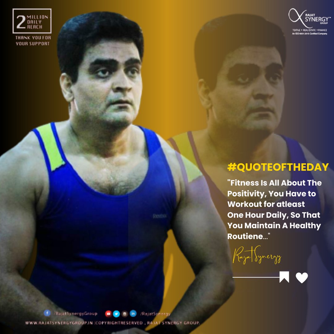 rajatsynergy's tweet photo. #quoteoftheday #QuotesByRajatSynergy #FitnessFriday

"Fitness Is All About The 
Positivity, You Have to 
Workout for atleast 
One Hour Daily, So That 
You Maintain A Healthy 
Routiene..."

~ RAJAT SYNERGY

#RajatSynergy #RajatSynergyGroup #RajatMohanPathak https://t.co/l9I7Es6Wzw