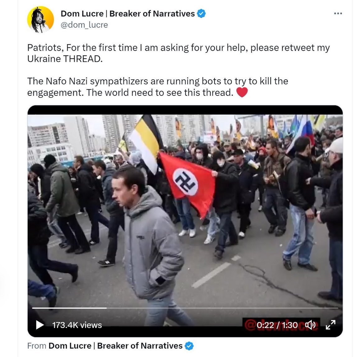 The image he’s displaying has a Russian Imperial flag and a Russian flag.

That’s a pro-Russia rally 🤦‍♂️