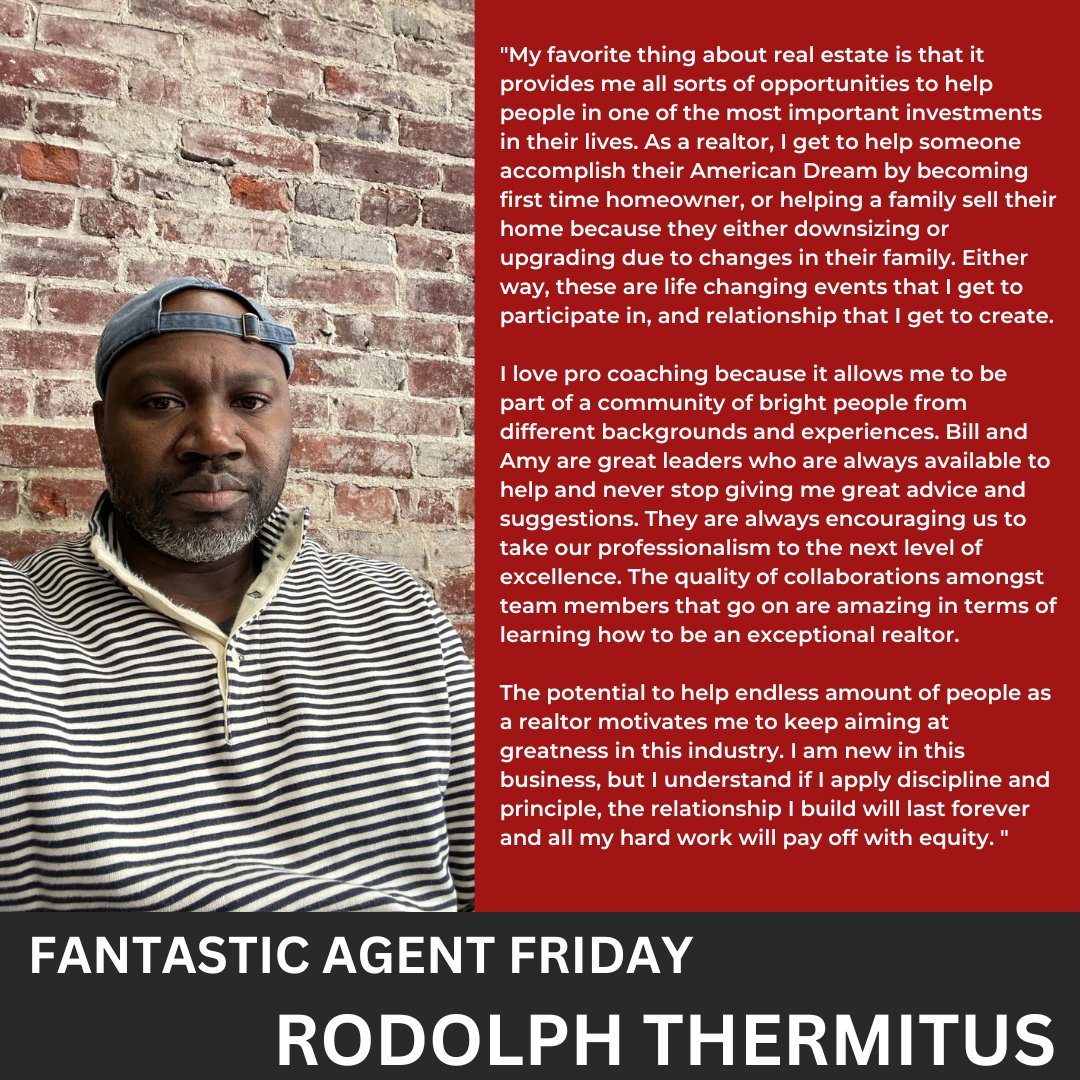 HAPPY FRIDAY!

This week's Fantastic Agent Friday is Rodolph Thermitus from KW Philly.

Will you be next?💯

#kwphilly #kwmainline #kellerwilliams #keller #williams #kw #philly #philadelphia #phillyrealtor #phillyrealestate #realestate #real #estate

1m