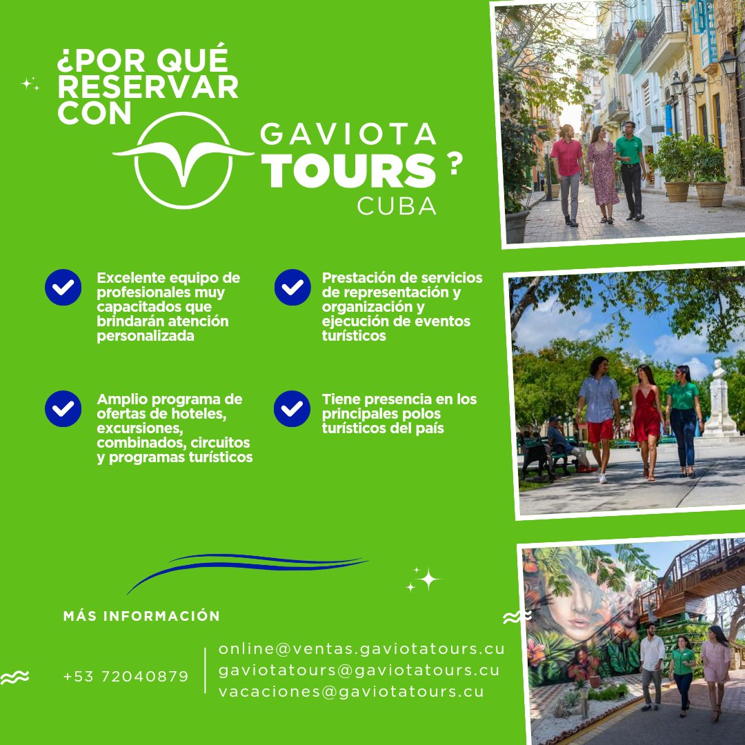 📍 Visite nuestra web gaviotahotels.com 📍Visite nuestro bot de telegram t.me/GaviotaTours_b… 📍Descargue nuestro catálogo de excursiones: u.pcloud.link/publink/show?c… 📍 Visite nuestras redes sociales: instagram.com/gaviotatourscu… facebook.com/GaviotaToursCu…