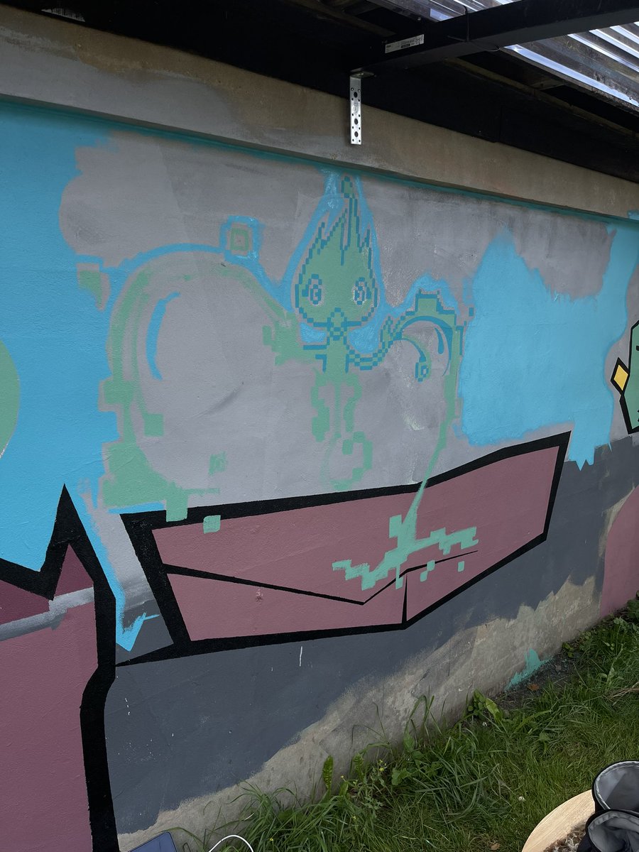 Alien_Ape_Star's tweet photo. “Paint Vejle Green” mural is slowly taking shape! we are painting with #zerovocpaint from Lakeland Paints and https://t.co/dImSjYgbwY #streetart #streetartist #lakelandpaints #mural #art #sustainable #paint https://t.co/s11AOWXuev