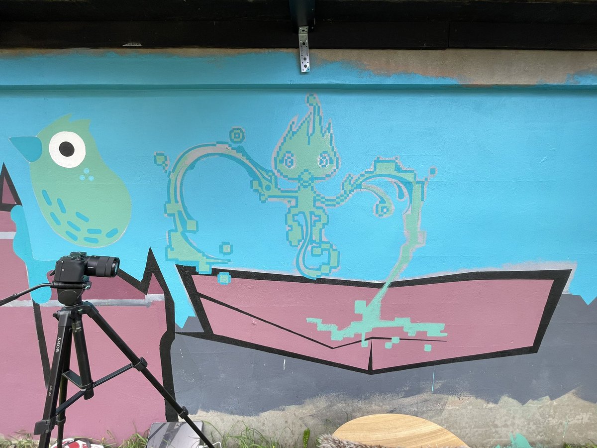 Alien_Ape_Star's tweet photo. “Paint Vejle Green” mural is slowly taking shape! we are painting with #zerovocpaint from Lakeland Paints and https://t.co/dImSjYgbwY #streetart #streetartist #lakelandpaints #mural #art #sustainable #paint https://t.co/s11AOWXuev