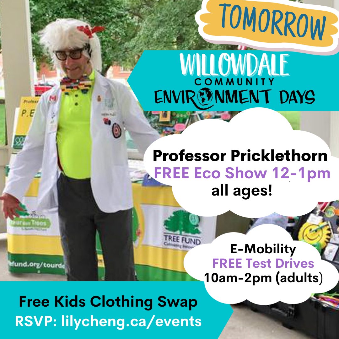 LilyChengTO's tweet image. HOPE TO SEE YOU TOMORROW for our #Willowdale Environment Day with FREE Kids Eco Show, Kids Clothing Swap, E-mobility test drive, Compost and more! Drop off unwanted electronic items for recycling, and more. Please also bring some non perishable goods for a food drive!