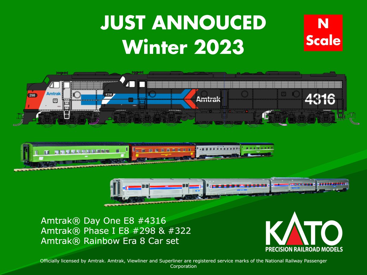 Coming in Winter of 2023 Amtrak E8 Day One &amp; Phase I

Along with Amtrak Rainbow Era 8 Car Sets!