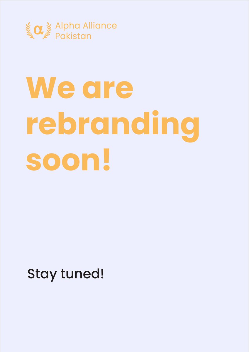 AzmeFalah's tweet photo. Stay tuned!!
Something exciting is coming soon!

#rebranding #alphaalliancepakistan #bealpha https://t.co/wRDJR8VzcN