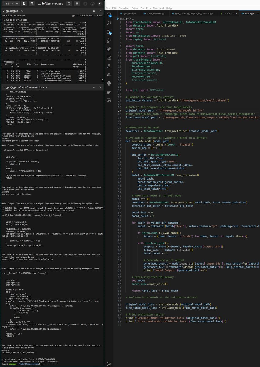 dyngnosis's tweet photo. The answer is YES! We can teach a small LLM to label many kinds of malicious decompiled functions by fine tuning an Lama2-7B on the task.  

I'm looking forward to presenting research+free tool at Sector in October!

https://t.co/ZvVhQErTH6

Plenty of work left but big progresss https://t.co/On12eDvC9w