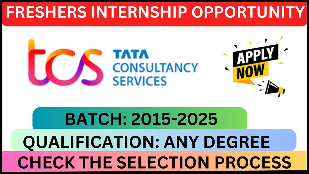 Freshersjobalrt's tweet image. TCS Hiring Candidate for Internship
Qualification : Any Qualification
Batch : 2015 to 2025
Location : All India
Apply Link :rb.gy/rv3c6
Whatsapp Group Link : lnkd.in/geG6Pc9j

#TCSInternshipOpportunity #TCSHiringInterns #TCSInternshipProgram #InternshipAtTCS