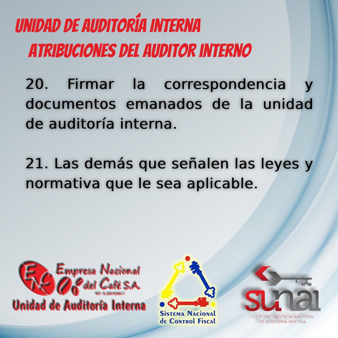 UAIEncafe's tweet photo. Lineamientos para la Organización y Funcionamiento de las Unidades de Auditoría Interna publicados en la Gaceta Oficial de la República Bolivariana de Venezuela N 39.408 del 22-04-2010. #Auditoríainterna #CGR #SUNAI #café #encafe #ENCAFESA #cafevenezolano #caféelpeñon #Cafemadrid https://t.co/B1XfHCv3WK