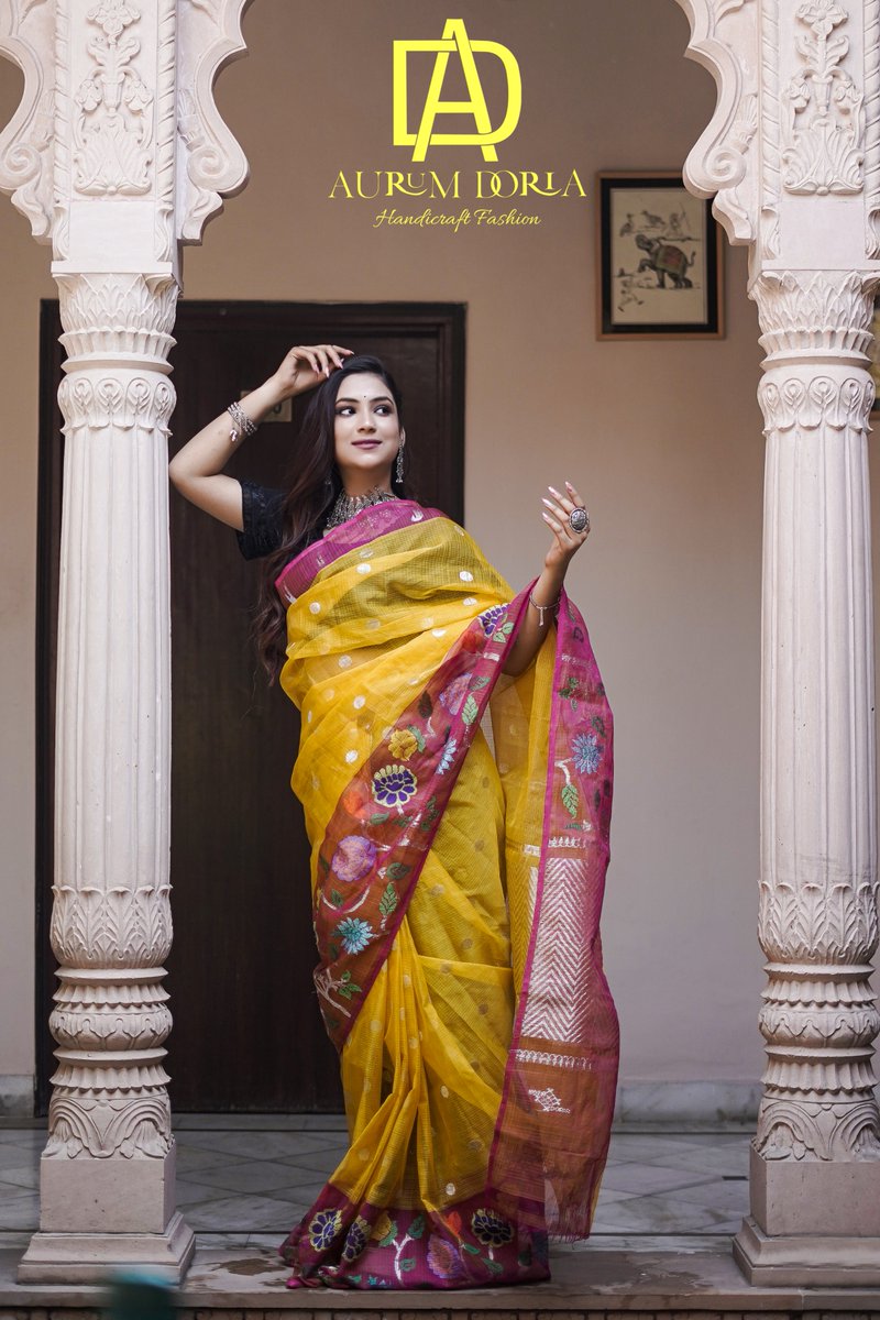 AurumDoria's tweet photo. while the pink border adds a touch of femininity and complements the yellow beautifully.
A true masterpiece by our weavers at https://t.co/9d3qcTzteN
For bookings & orders 📲+91 9214893867
#zarikota #zarikotasarees #handloom #handloomcollection #Kotakarigari #handwovensaree https://t.co/cVu31cfVni