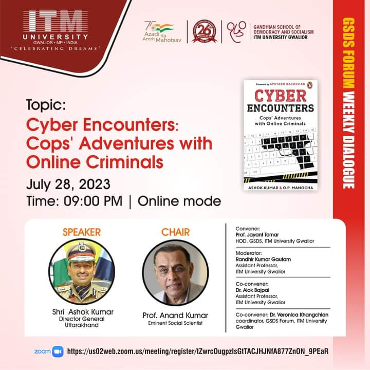 mrKKjha's tweet photo. Join us tonight to discuss the #CyberEncounters the cops' adventure with online criminals with @AshokKumar_IPS Ji and @_ProfAnand Ji on Zoom https://t.co/gKFeINrSim
