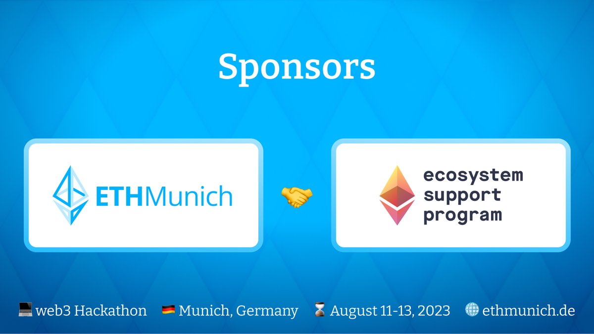 ETHMunich Hackathon is made possible by our sponsors. Thank you <a href="/EF_ESP/">EF Ecosystem Support Program</a> for supporting the first edition of ETHMunich as a sponsor!
Join us to meet their team and learn more!