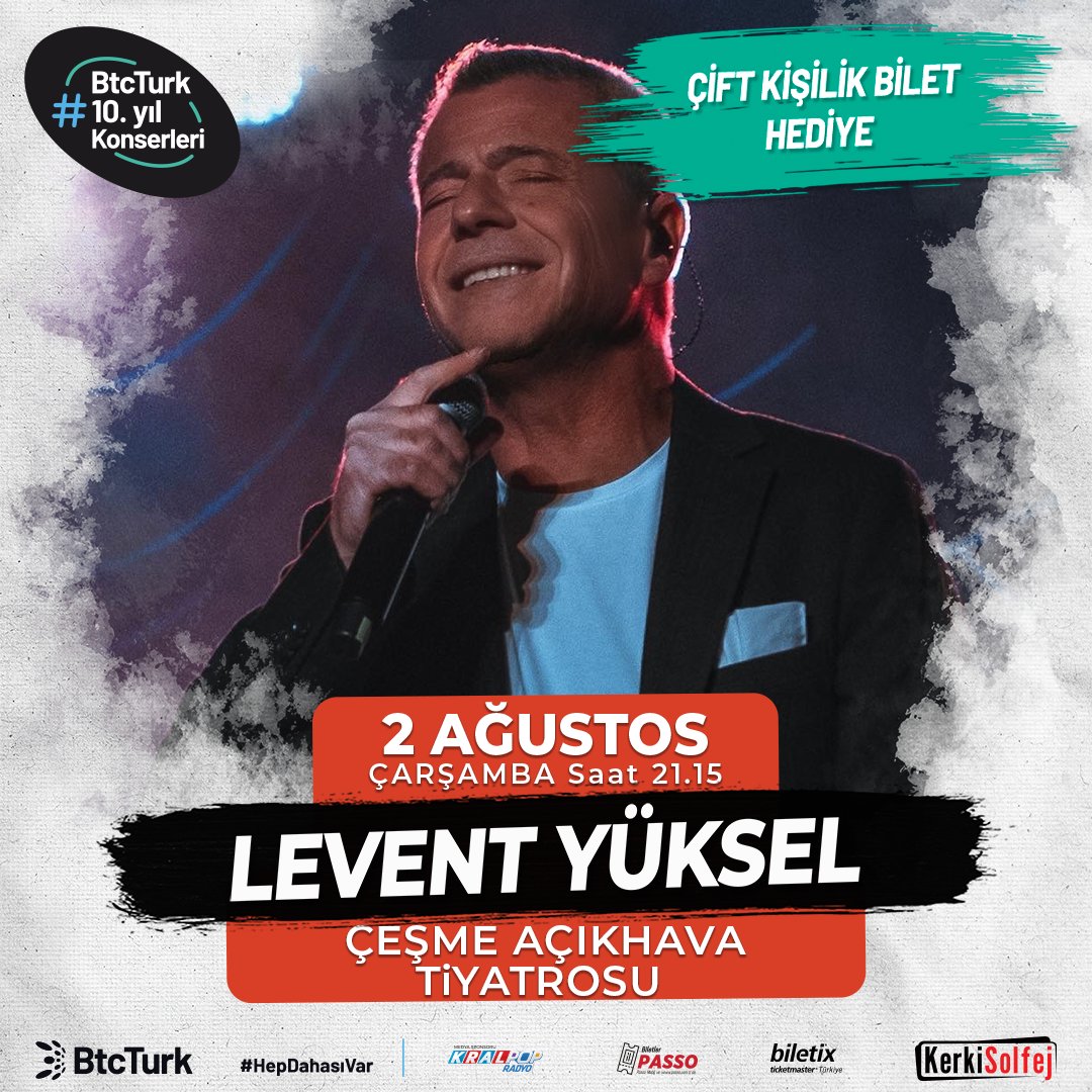 Levent Yüksel'i Çeşme Açıkhava Tiyatrosu'nda dinleyecek 5 şanslı çiftten biri olmak için:
🎶 <a href="/BtcTurkHisse/">BtcTurk | Hisse</a>'yi takip et,
🎶 Konsere birlikte gitmek istediğin 1 arkadaşını etiketleyerek yorum yap.

Katılım koşulları ve ayrıntılı bilgi için👇🏻
🎶 linktr.ee/btcturkhisse