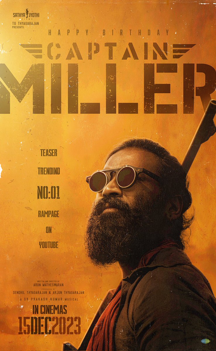 Happy Birthday to our Dearest #CaptainMiller <a href="/dhanushkraja/">Dhanush</a> ♥️😎

#CaptainMillerTeaser TRENDING NO.1 On YOUTUBE over 17Million+ Views 🤩💥

youtu.be/bSkOF-mEbUU

<a href="/ArunMatheswaran/">Arun Matheswaran</a> <a href="/NimmaShivanna/">DrShivaRajkumar</a> <a href="/sundeepkishan/">Sundeep Kishan</a> <a href="/gvprakash/">G.V.Prakash Kumar</a> <a href="/priyankaamohan/">Priyanka Mohan</a> <a href="/dhilipaction/">Dhilip Subbarayan</a> <a href="/saregamasouth/">Saregama South</a>