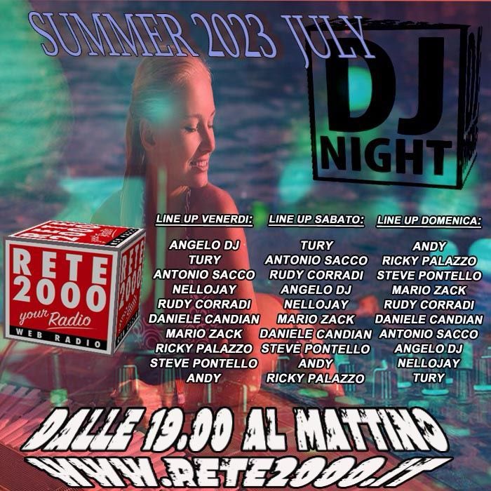 Da questa sera si accende il weekend dance di  Radio Rete 2000 con DJ NIGHT, ringrazio tutto lo staff di questa meravigliosa emittente.
Grazie di cuore 💖
Michele DjDebby Di Biase   Rudy Corradi
