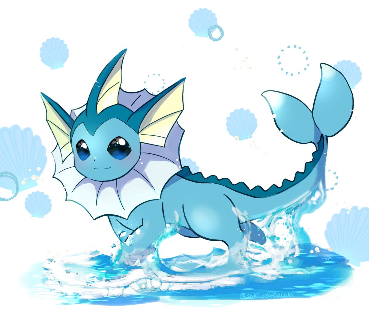 vaporeon no humans pokemon (creature) solo water closed mouth smile blue eyes  illustration images