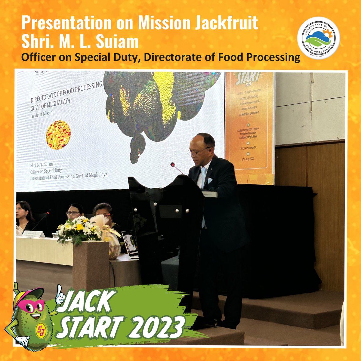 DofpMeghalaya's tweet photo. Jack Start 2023 is an event organised by the Directorate of Food Processing on the 27th July, 2023 at the State Convention Centre, Shillong.

#jackstart2023
#Jackfruitprocessing 
#inauguration
#speeches
#missionjackfruit
#dofpmeghalaya https://t.co/NQQcnsvv7L