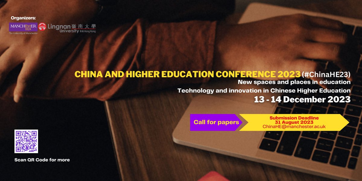 Dr Heather Cockayne (@h_cockayne) on Twitter photo There is still time to submit an abstract for the annual #ChinaHE conference being organised by colleagues from <a href="/EducationUoM/">Manchester Institute of Education (MIE)</a> and <a href="/lingnanuni/">Lingnan University</a>. This years focus is exploring new spaces and places in education: #technology and #innovation in #HE. Deadline for abstracts 31st Aug. There is still time to submit an abstract for the annual #ChinaHE conference being organised by colleagues from <a href="/EducationUoM/">Manchester Institute of Education (MIE)</a> and <a href="/lingnanuni/">Lingnan University</a>. This years focus is exploring new spaces and places in education: #technology and #innovation in #HE. Deadline for abstracts 31st Aug.