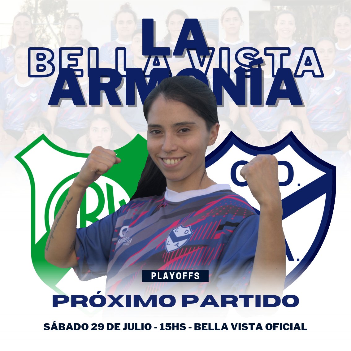#Femenino ⚽️ | 🏆 ¡𝗣𝗥Ó𝗫𝗜𝗠𝗢 𝗣𝗔𝗥𝗧𝗜𝗗𝗢! 🥳

🏆 Torneo Apertura - Semifinales de Playoffs.
🆚️ Bella Vista Vs La Armonía.
🗓 Sábado 29 de julio.
🏟 Estadio: Bella Vista Oficial.
⏱ Hora: 15hs.
👨🏻‍⚖️ Árbitro: Hugo Gariglio (ARDA).

#𝗦𝗼ñ𝗲𝗺𝗼𝘀𝗝𝘂𝗻𝘁𝗼𝘀 💫
#VamosDepo 💙