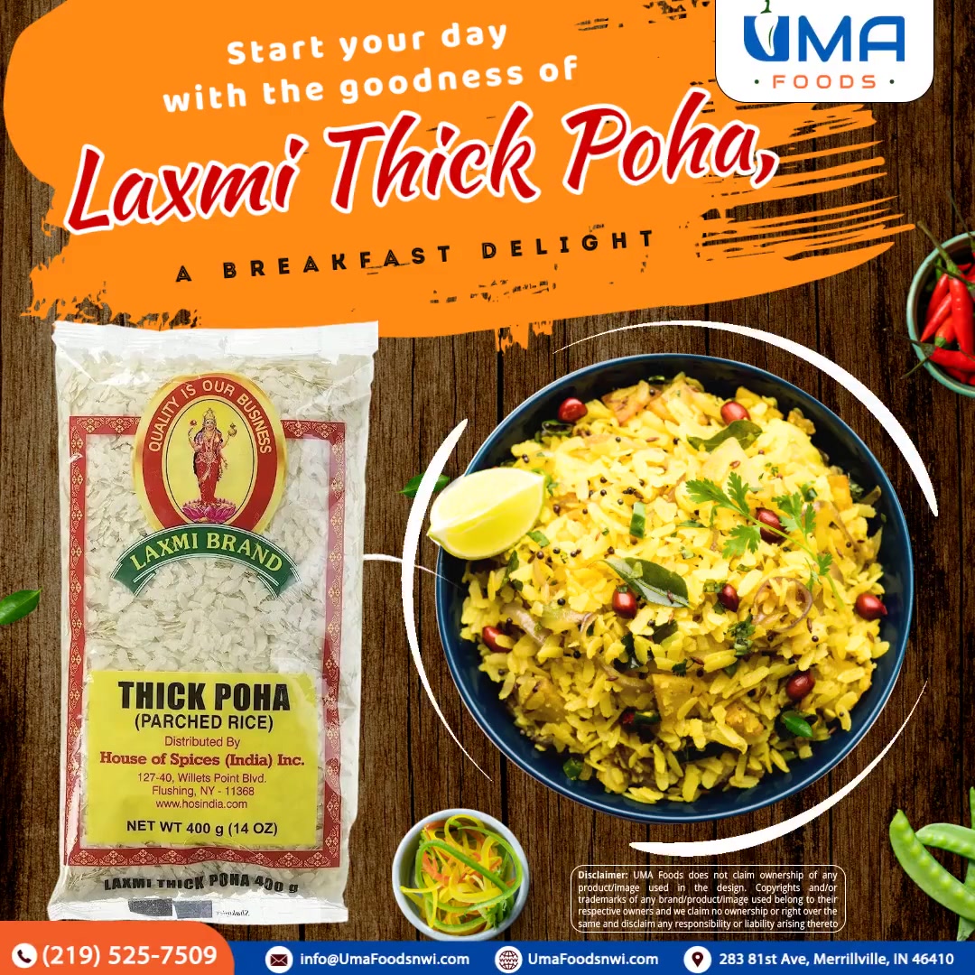 Rise and shine to a delightful morning with the goodness of Laxmi Thick Poha, a breakfast essential that fuels your day. Get yours now at #UMAFOODS and savor the taste of tradition

#LaxmiThickPoha #BreakfastDelight #PohaPower #BreakfastEssentials #StartYourDayRight #grocerystore