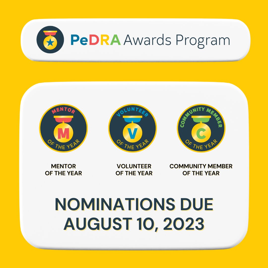 PeDRAResearch's tweet image. Do you know a #mentor, #volunteer, and/or #communitymember who has made truly unique and impactful contributions to the field, the organization, and those around them? Nominations for #PeDRA #Awards are DUE AUGUST 10!

Nominate a member today 👉 pedraresearch.org/awards-program/