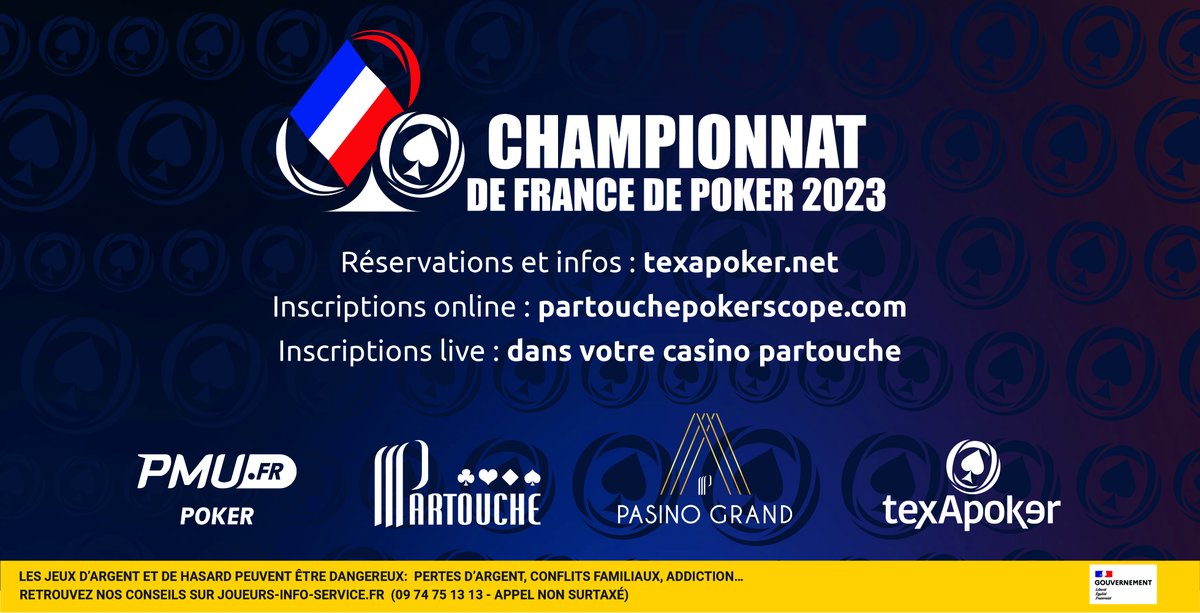 🔥 Ne manquez pas le Championnat de France de Poker 2023 ! Les inscriptions en ligne ainsi que les réservations sont désormais ouvertes 🔥 #poker #pokerlive #CdF 
✍ Toutes les infos texapoker.net/fr/actualites/…